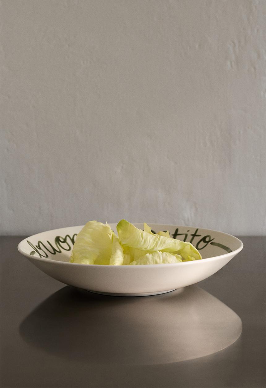 H&M - Porcelain serving bowl - white/green