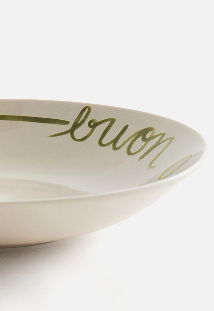 H&M - Porcelain serving bowl - white/green