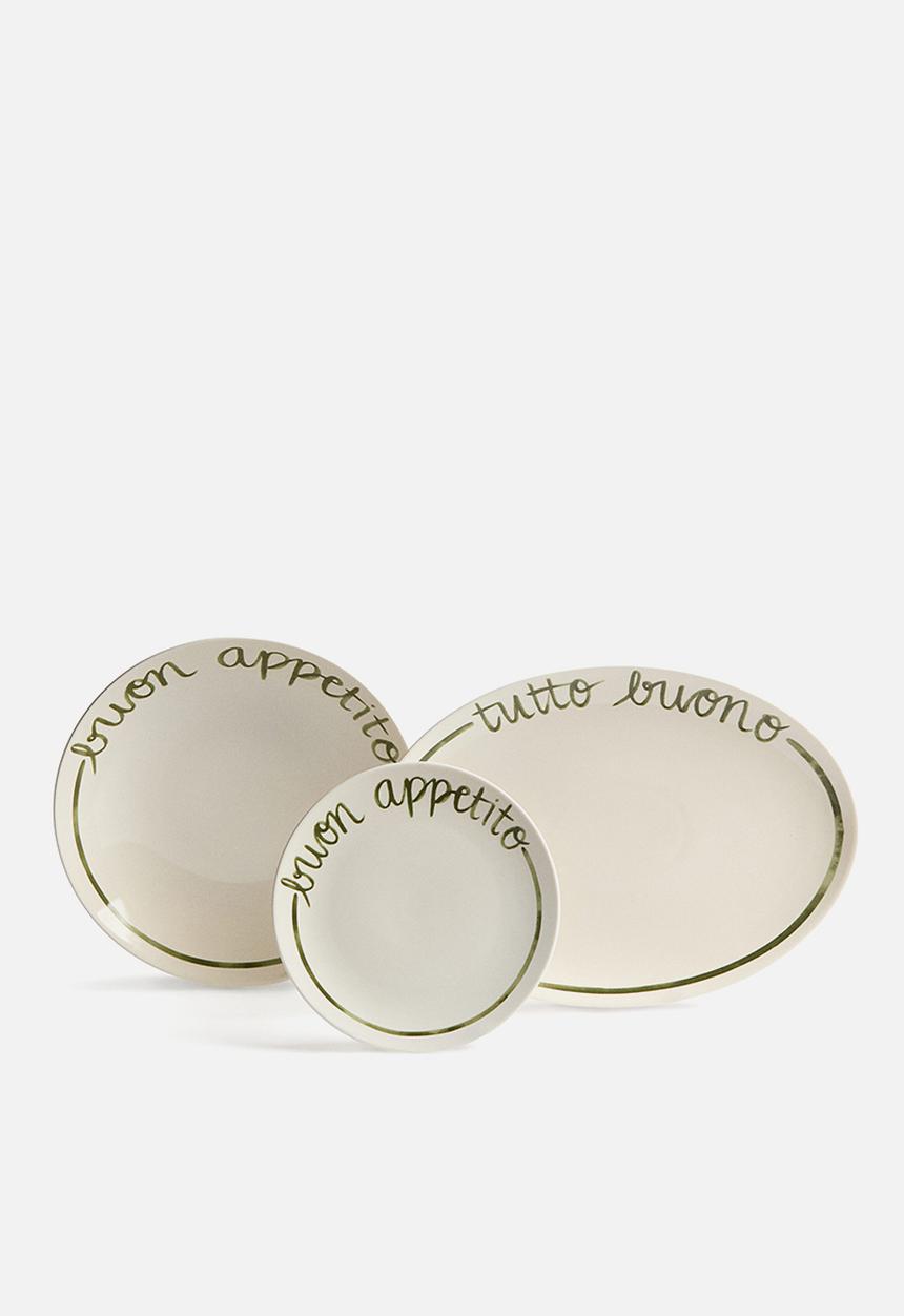 H&M - Porcelain serving bowl - white/green