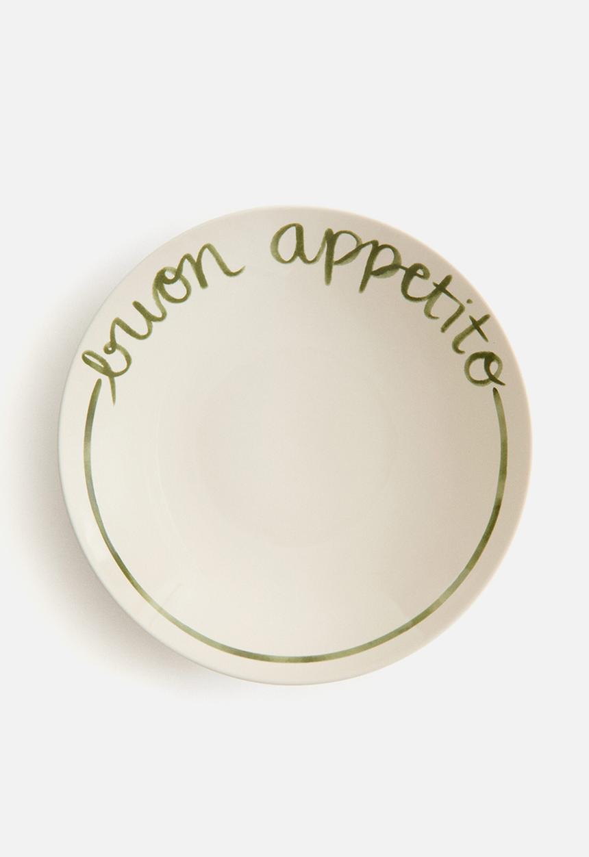 H&M - Porcelain serving bowl - white/green