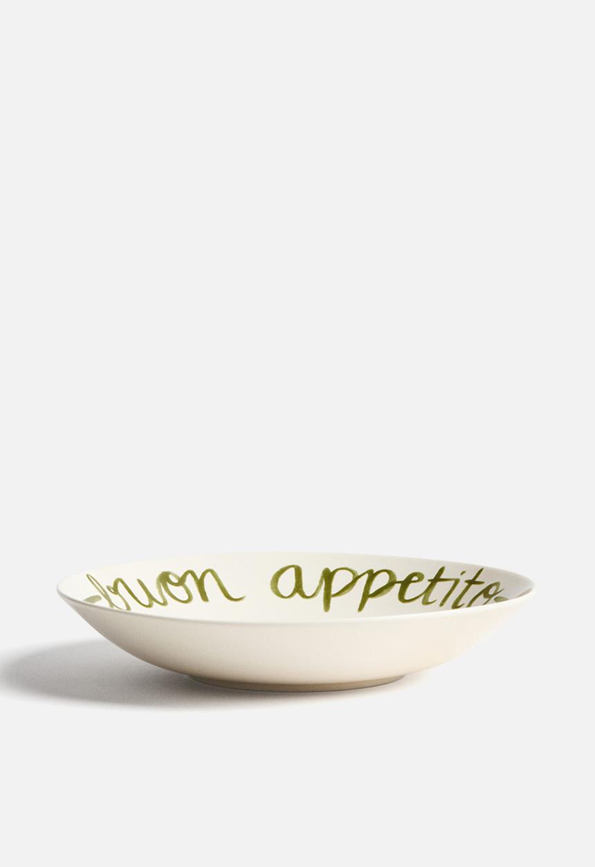 H&M - Porcelain serving bowl - white/green