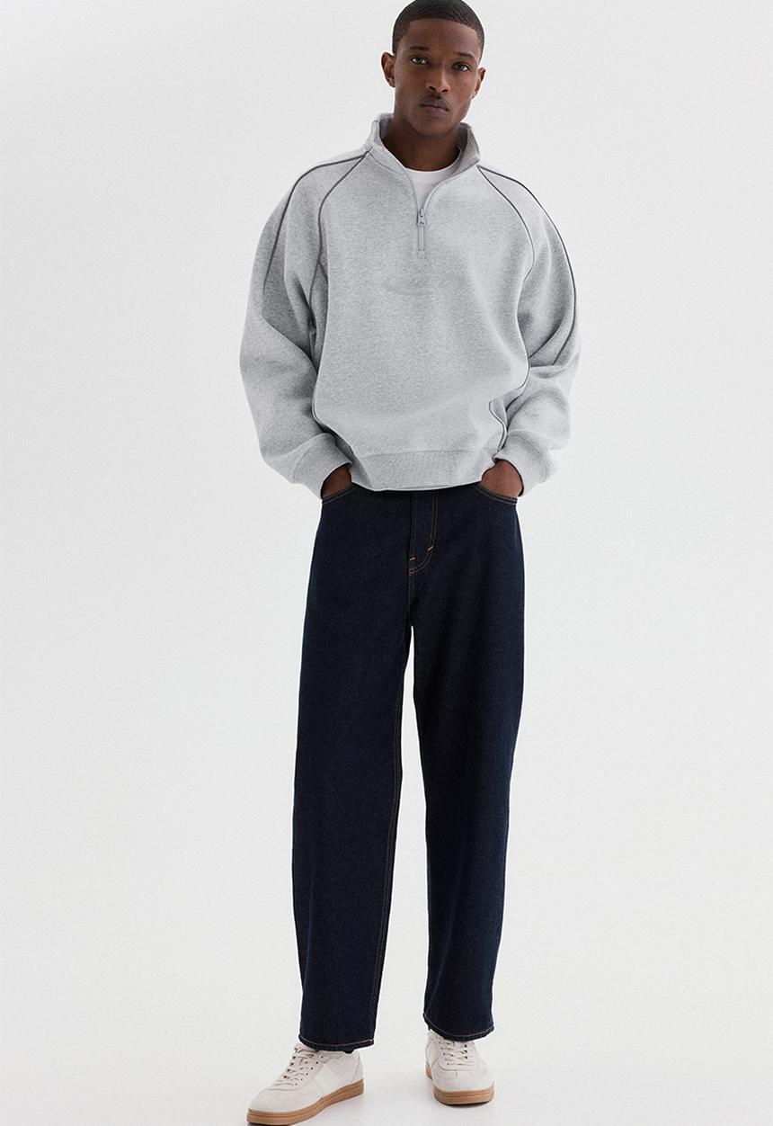 H&M - Loose fit zip-top sweatshirt - grey marl/akito