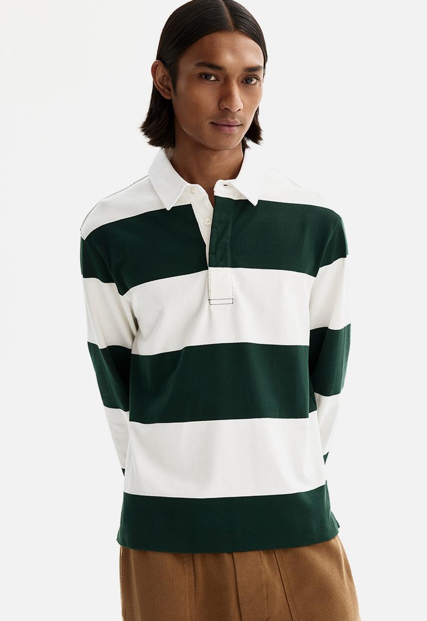 H&M - Regular fit cotton rugby shirt - dark green/colour block