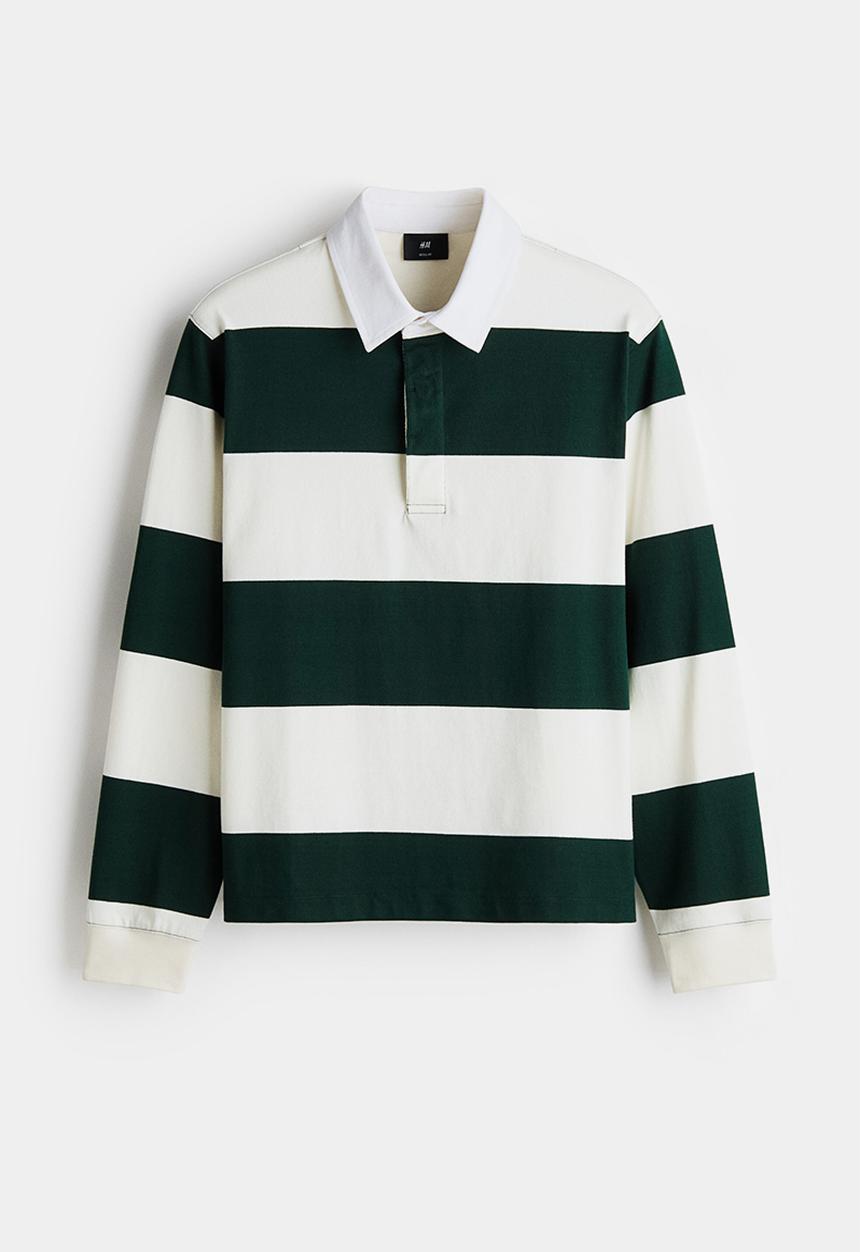 H&M - Regular fit cotton rugby shirt - dark green/colour block
