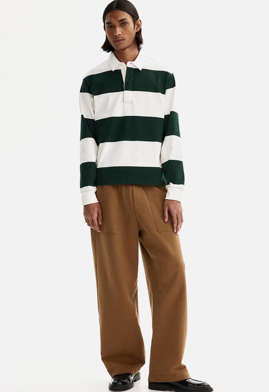 H&M - Regular fit cotton rugby shirt - dark green/colour block