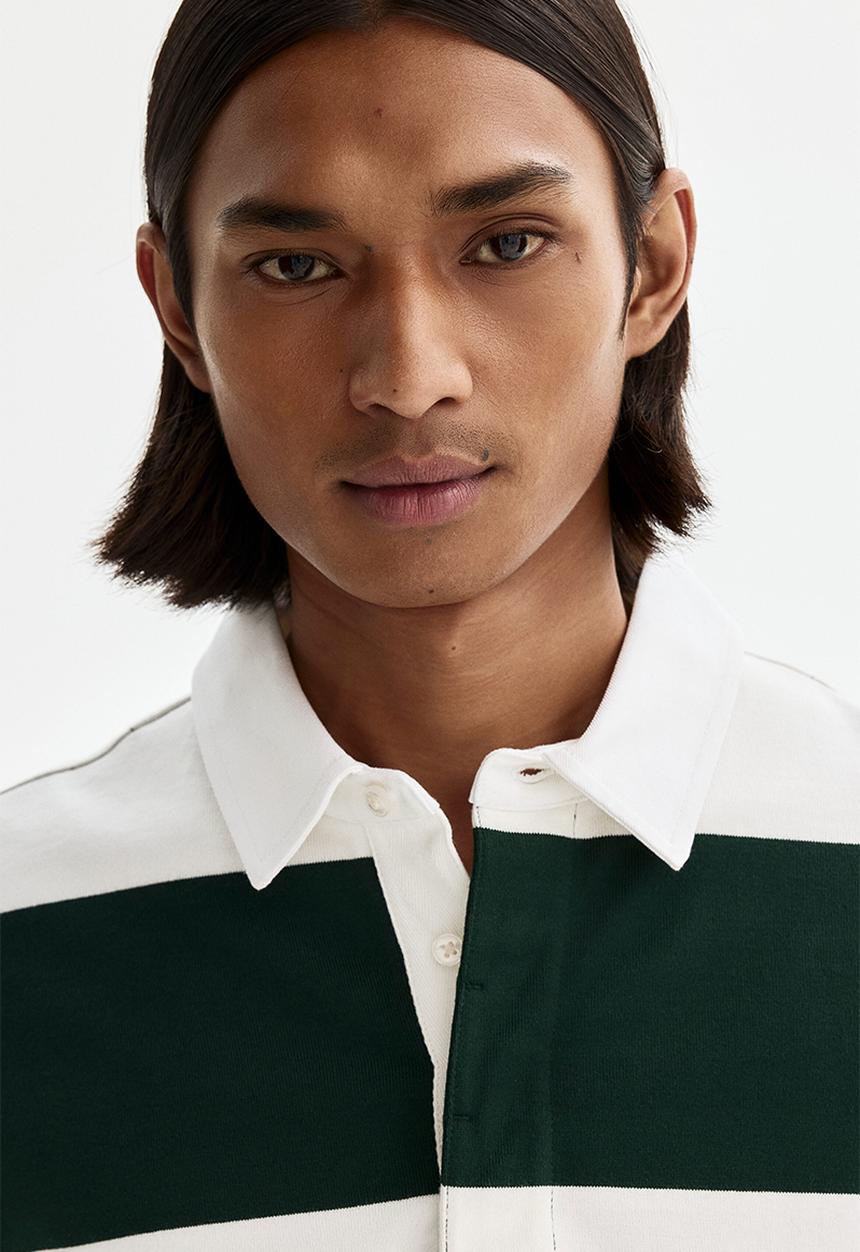 H&M - Regular fit cotton rugby shirt - dark green/colour block