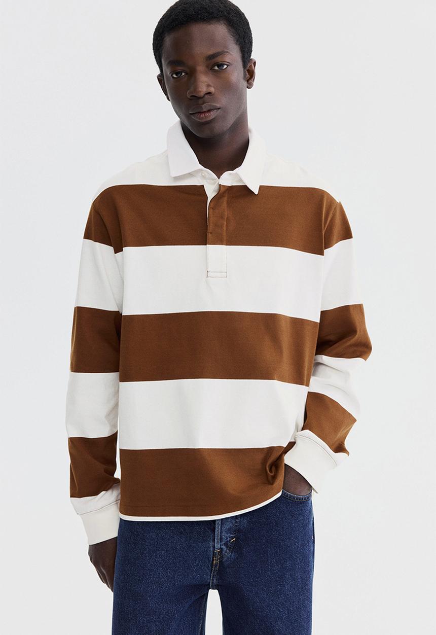 H&M - Regular fit cotton rugby shirt - brown/colour block