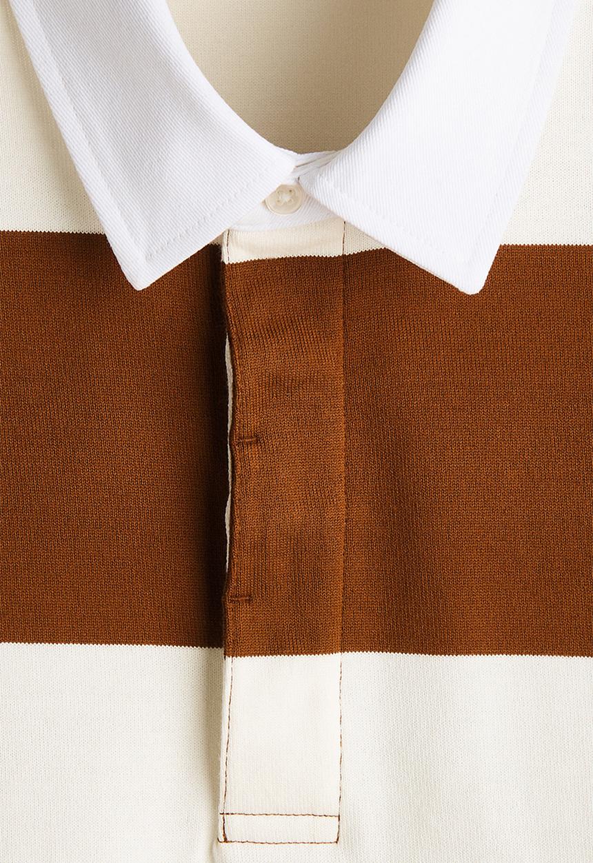 H&M - Regular fit cotton rugby shirt - brown/colour block