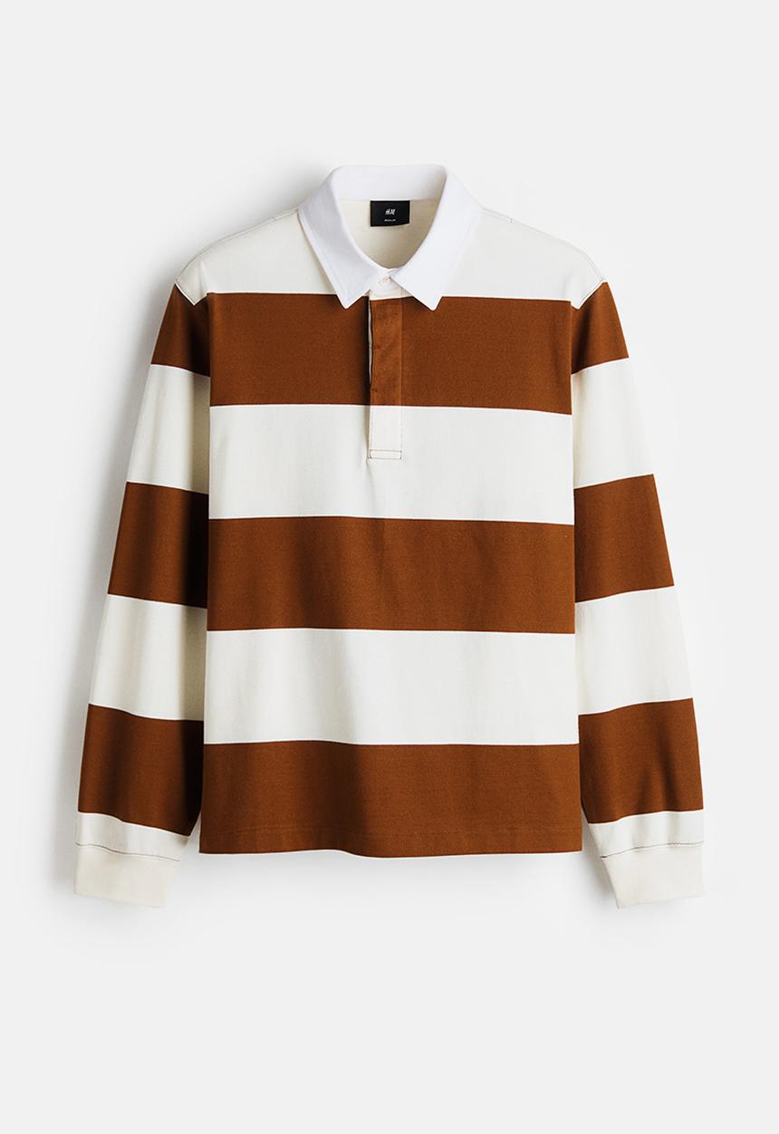 H&M - Regular fit cotton rugby shirt - brown/colour block