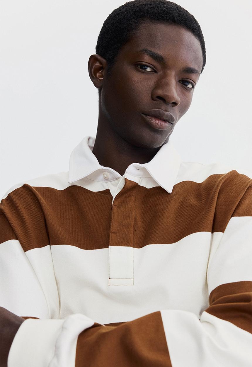 H&M - Regular fit cotton rugby shirt - brown/colour block