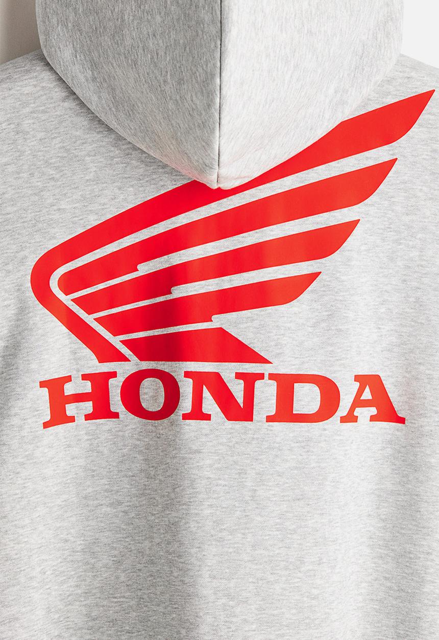 H&M - Loose fit printed zip-through hoodie - light grey marl/honda
