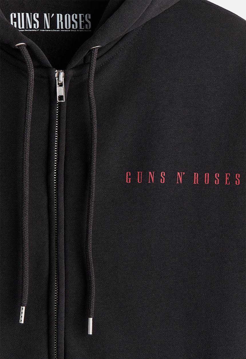 H&M - Loose fit printed zip-through hoodie - black/guns n' roses