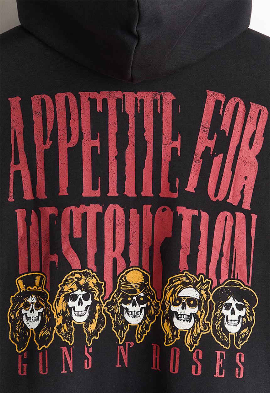 H&M - Loose fit printed zip-through hoodie - black/guns n' roses
