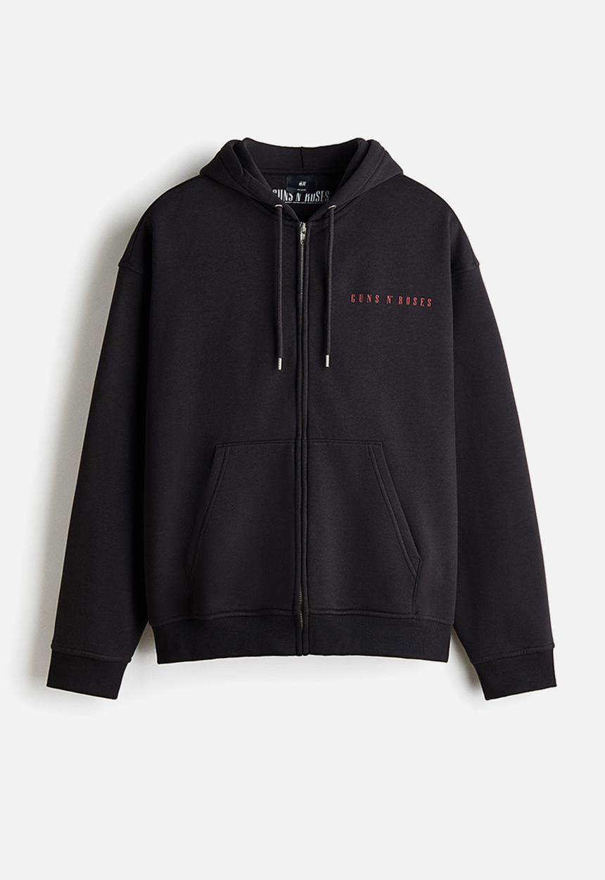 H&M - Loose fit printed zip-through hoodie - black/guns n' roses