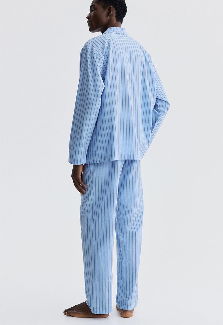 H&M - Loose fit cotton pyjama shirt - light blue/striped