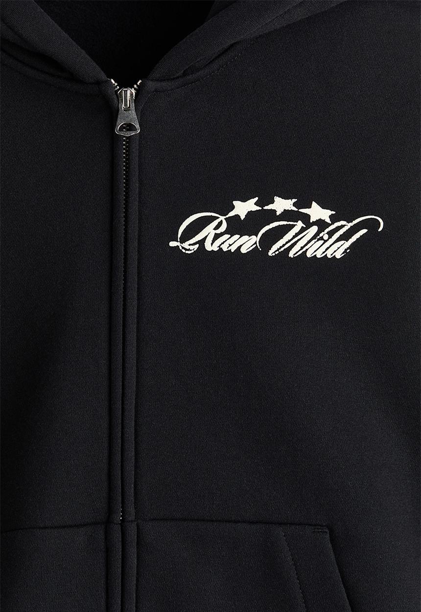 H&M - Loose fit boxy zip-through hoodie - black/run wild