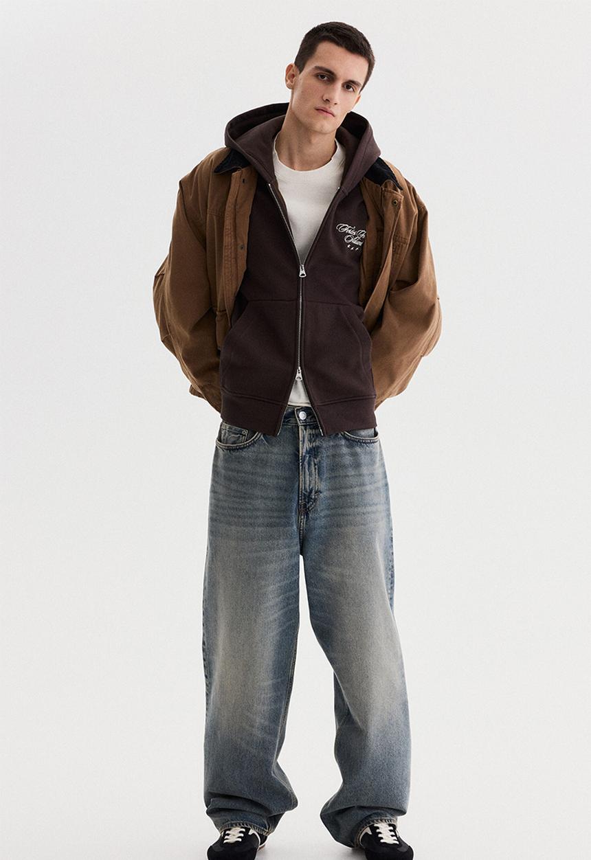 H&M - Loose fit boxy zip-through hoodie - dark brown/fortes fortuna