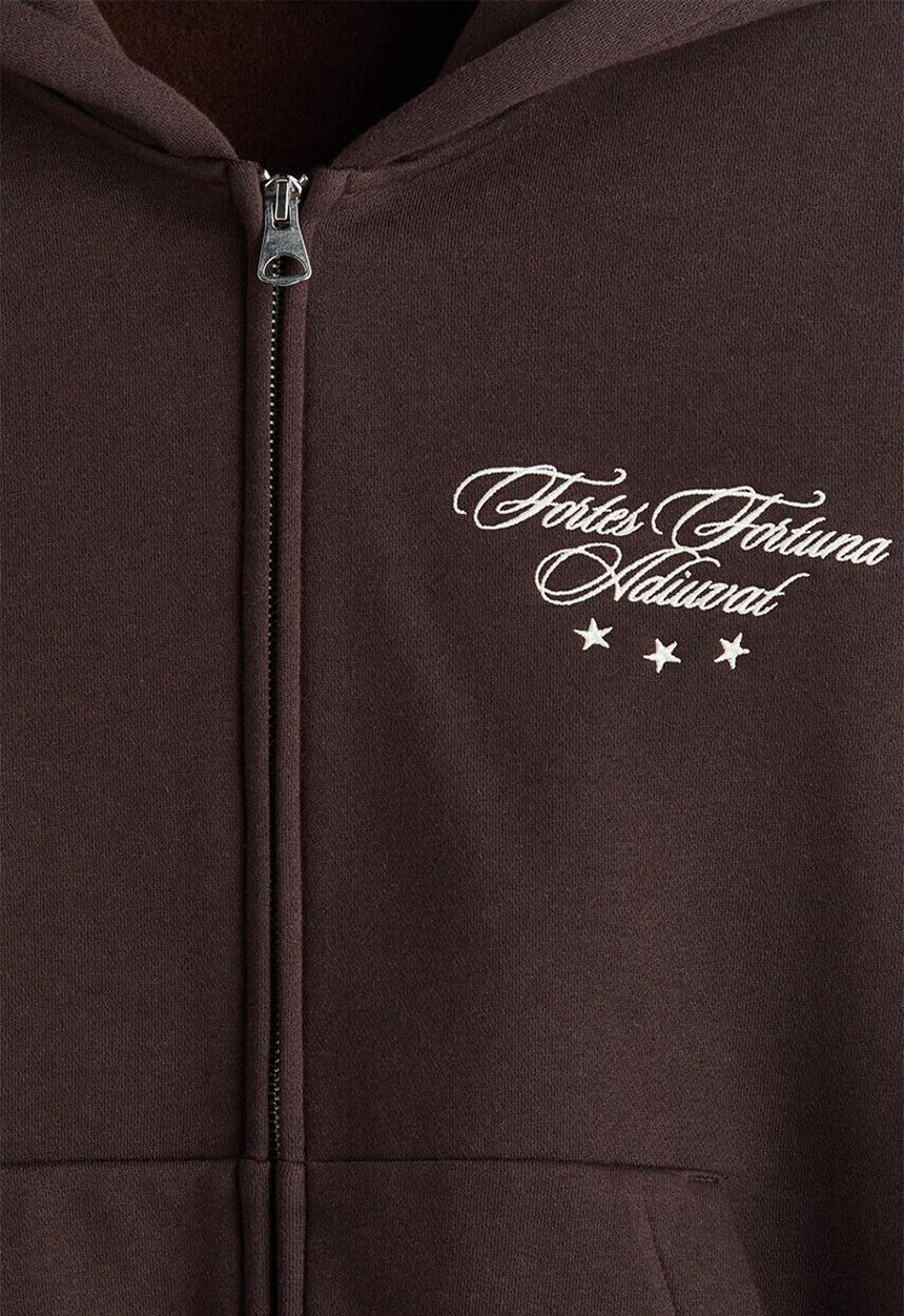 H&M - Loose fit boxy zip-through hoodie - dark brown/fortes fortuna