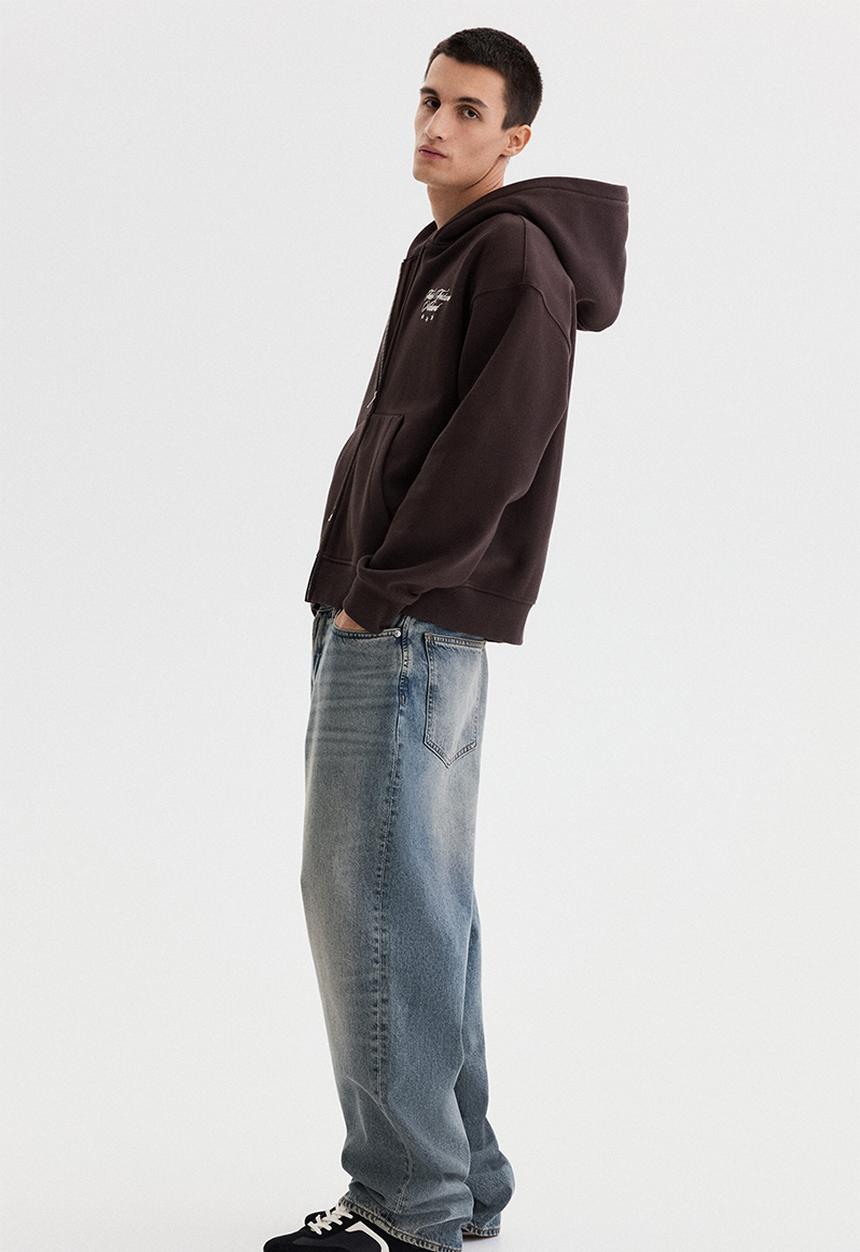 H&M - Loose fit boxy zip-through hoodie - dark brown/fortes fortuna