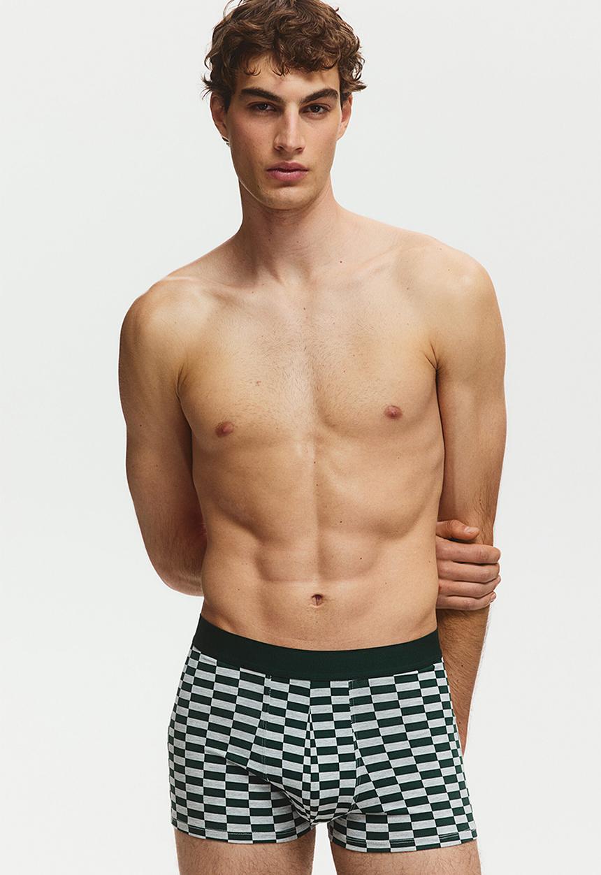 H&M - 3-pack cotton short trunks - grey marl/checked