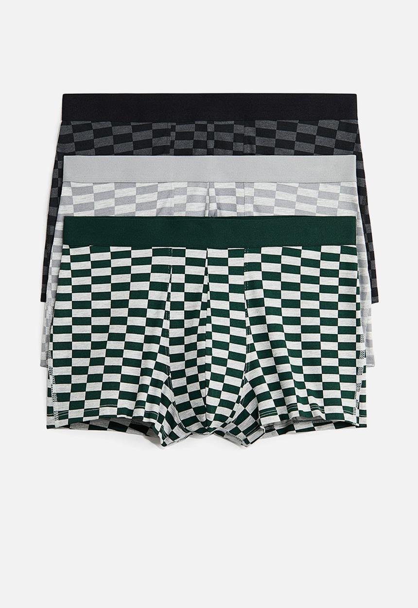 H&M - 3-pack cotton short trunks - grey marl/checked