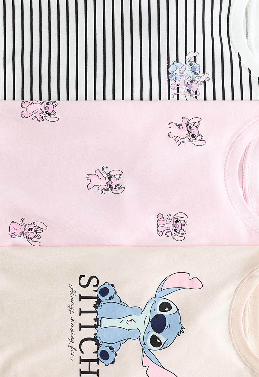 H&M - 3-pack printed jersey tops - beige/lilo & stitch
