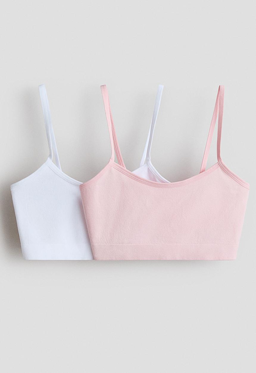 H&M - 2-pack seamless jersey tops - light pink/white
