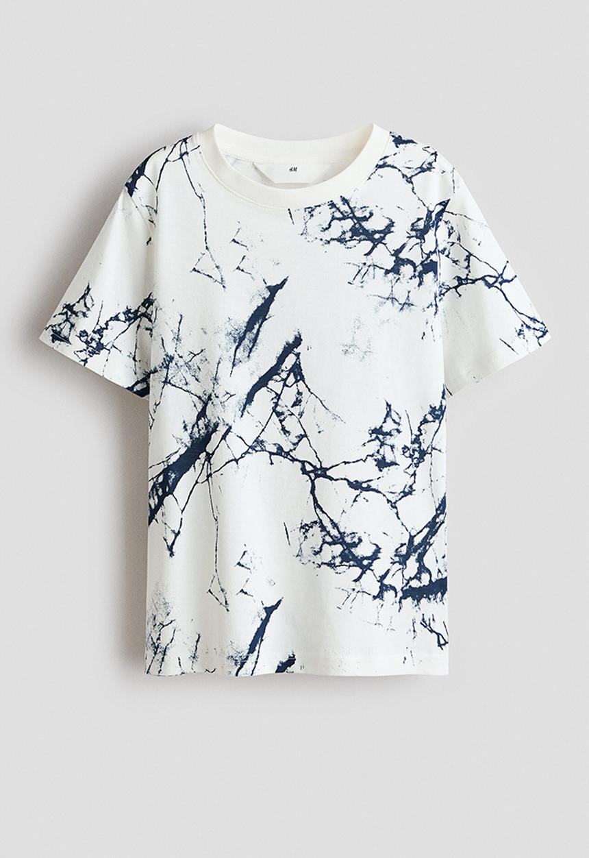 H&M - Printed cotton t-shirt - white/marbled