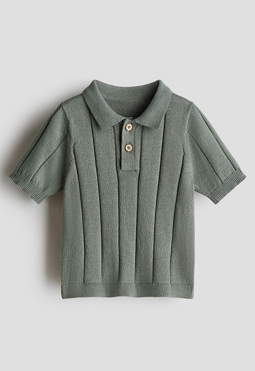 H&M - Knitted polo shirt - khaki green
