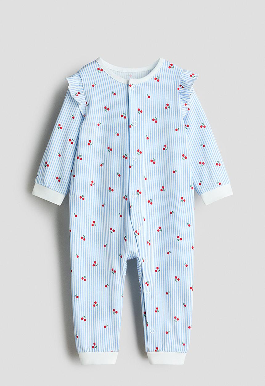 H&M - Patterned sleepsuit - light blue/cherries