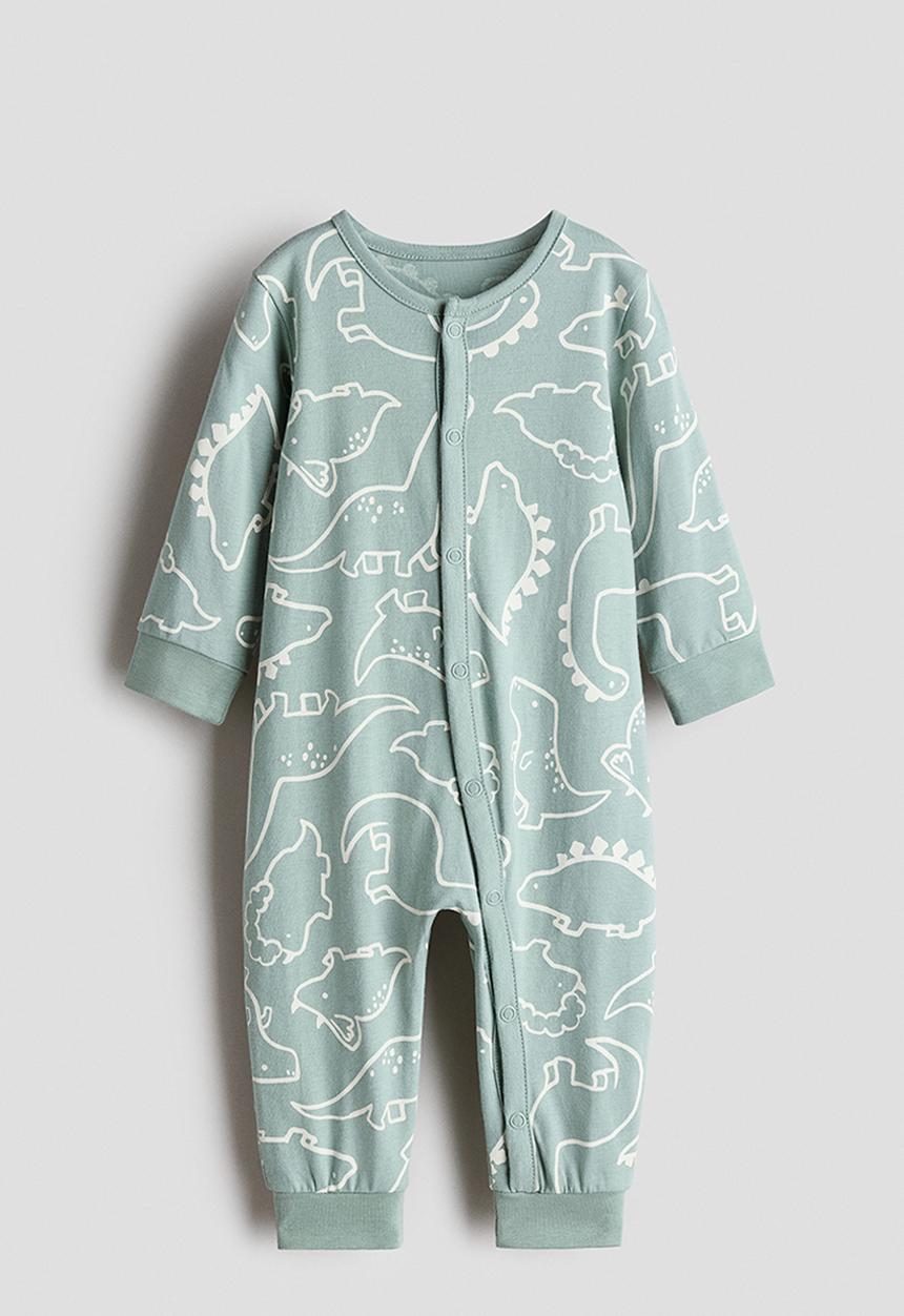 H&M - Patterned sleepsuit - light turquoise/dinosaurs