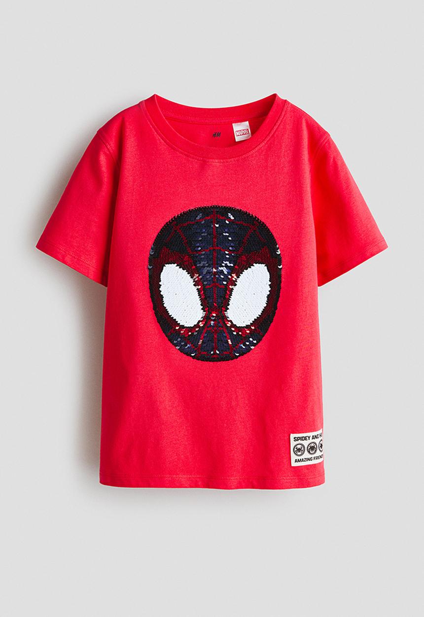 H&M - Reversible sequin t-shirt - red/spider-man