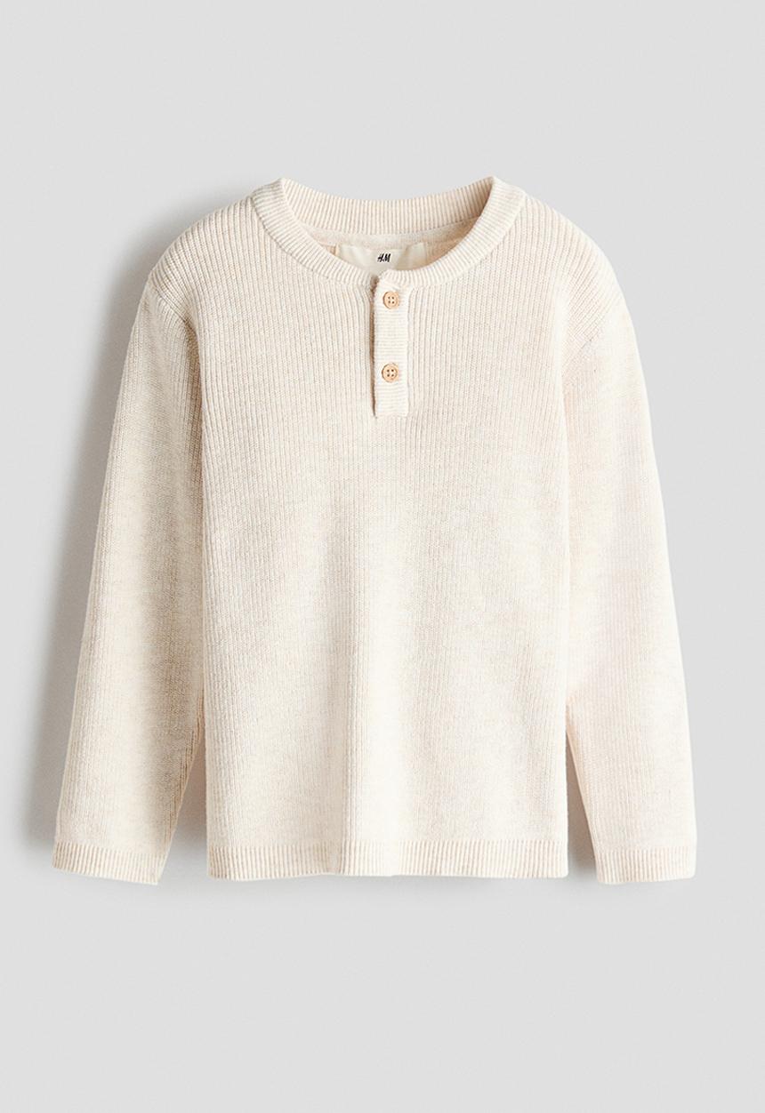 H&M - Waffle-knit henley jumper - light beige marl
