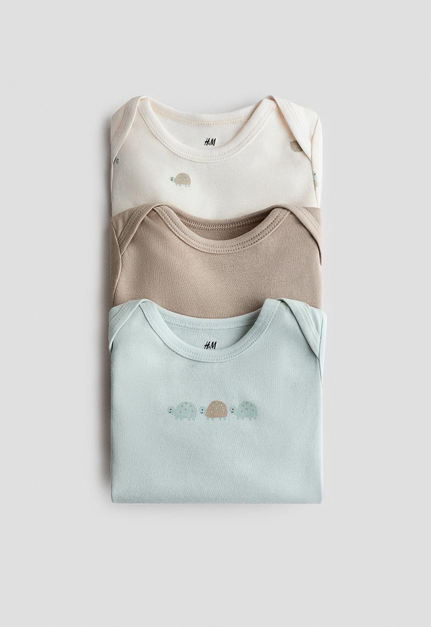 H&M - 3-pack printed jersey bodysuits - turquoise/turtles