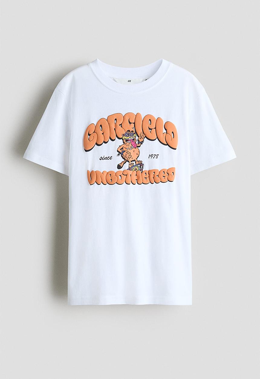 H&M - Print-motif cotton T-shirt - white/garfield