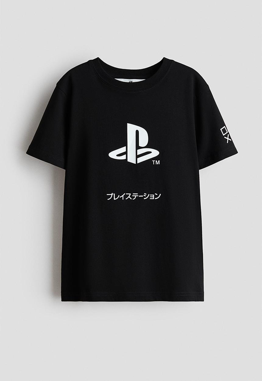 H&M - Print-motif cotton T-shirt - black/playstation