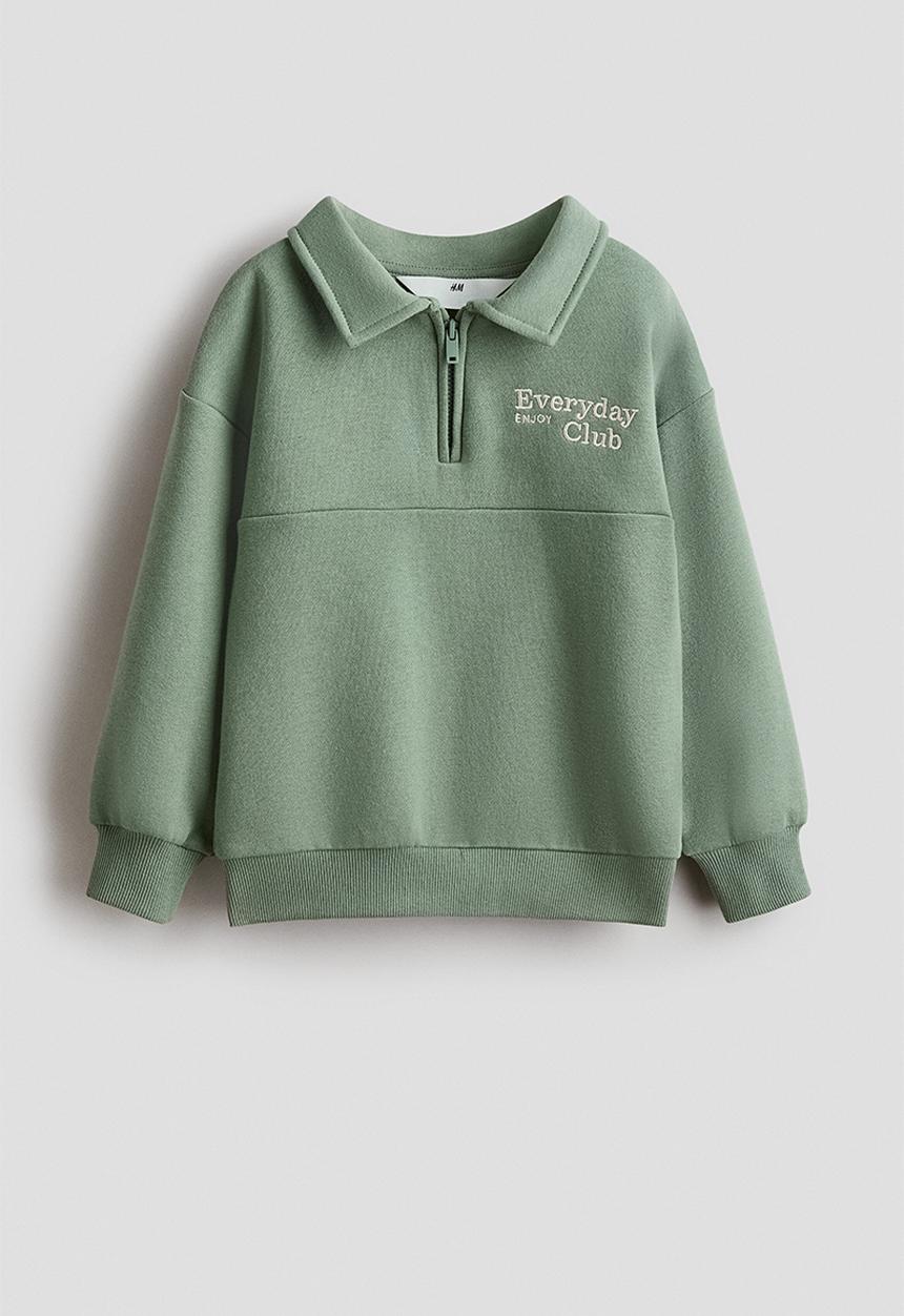 H&M - Embroidery-detail zip-top sweatshirt - green/everyday club
