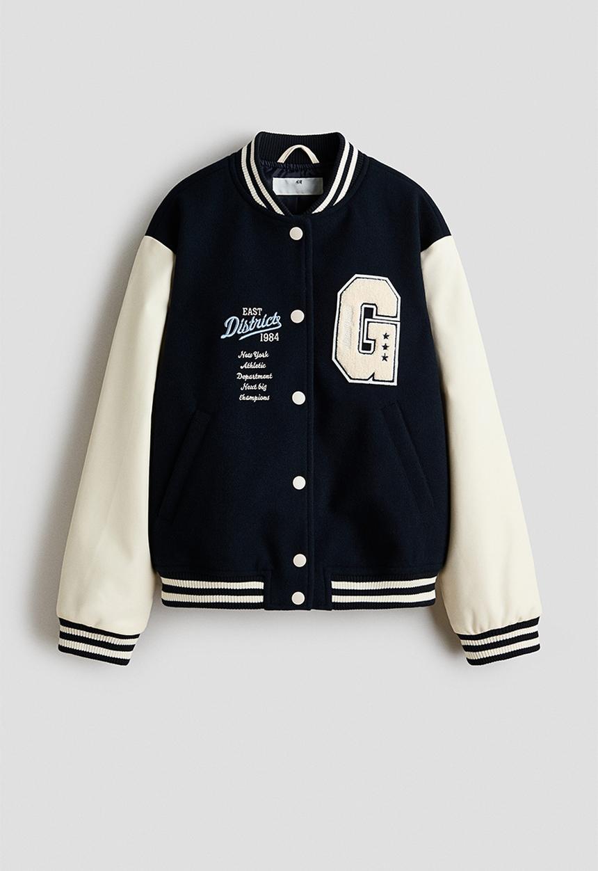 H&M - Appliqu?d baseball jacket - navy blue/east district