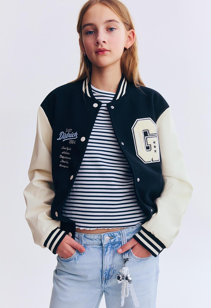 H&M - Appliqu?d baseball jacket - navy blue/east district