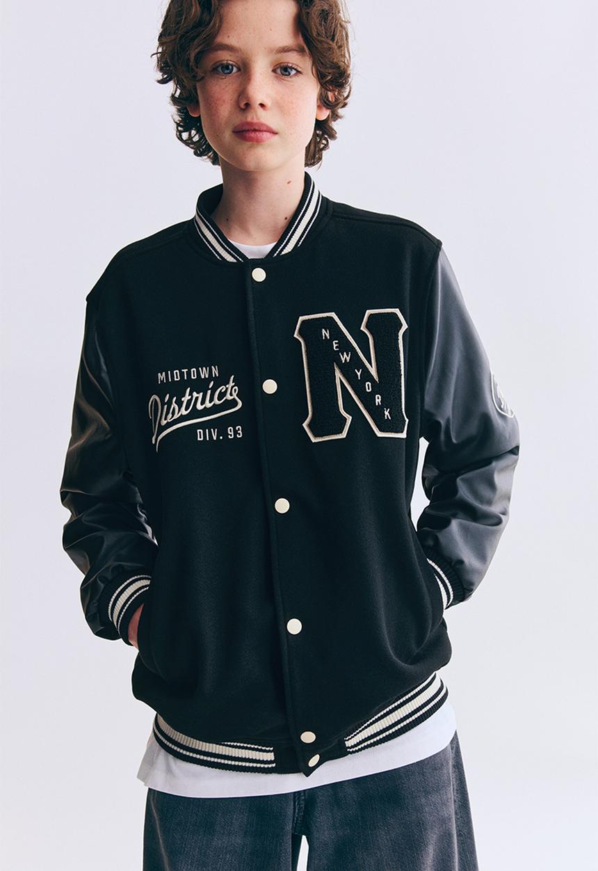 H&M - Appliqu?d baseball jacket - black/new york