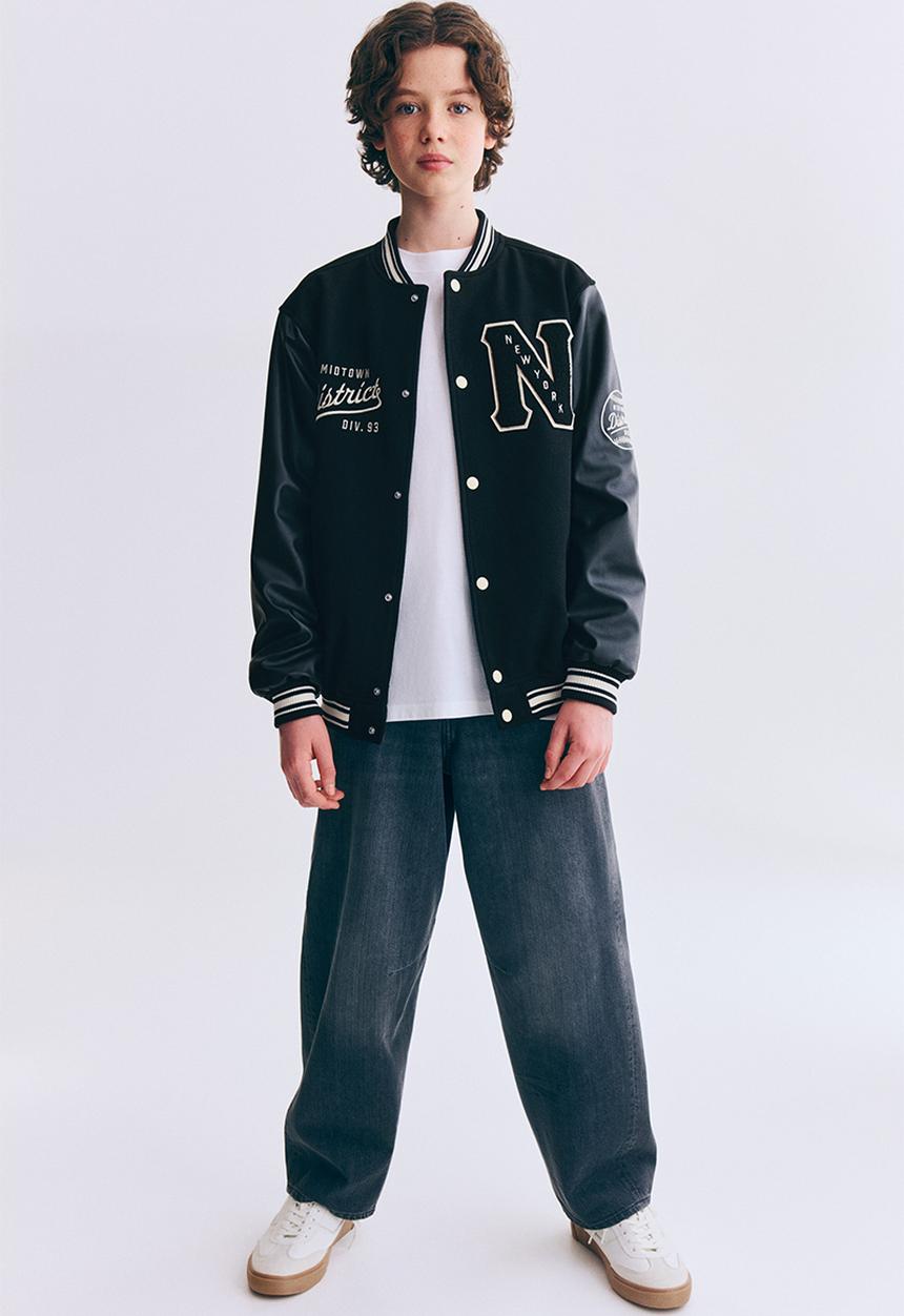 H&M - Appliqu?d baseball jacket - black/new york