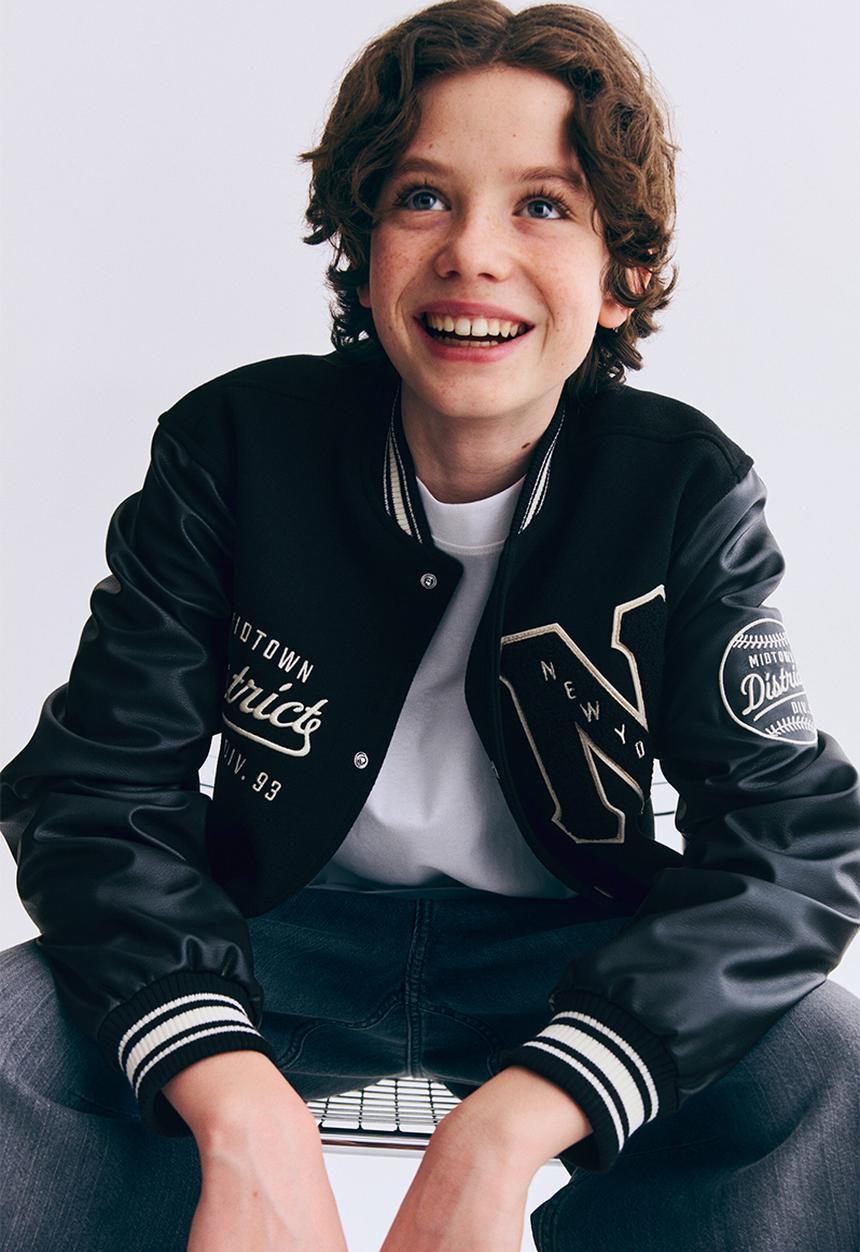 H&M - Appliqu?d baseball jacket - black/new york