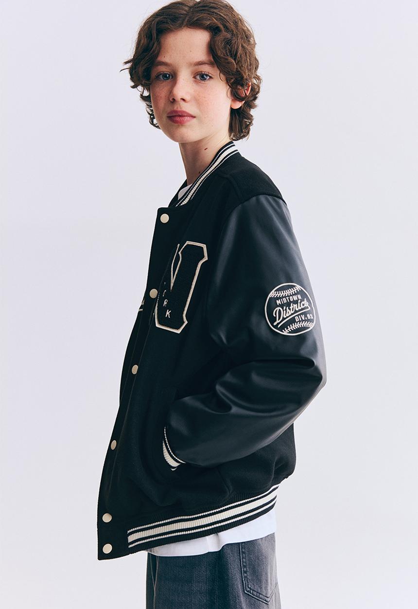 H&M - Appliqu?d baseball jacket - black/new york