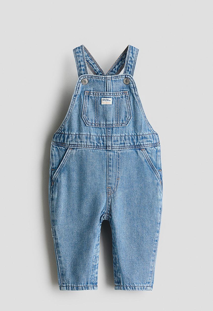 H&M - Cotton denim dungarees - denim blue/cherries
