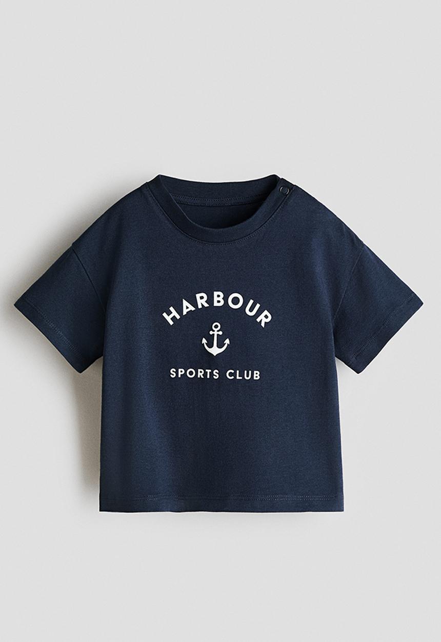 H&M - Printed cotton t-shirt - navy blue/harbour