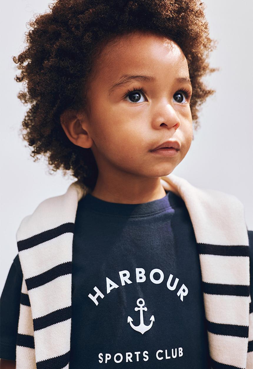 H&M - Printed cotton t-shirt - navy blue/harbour