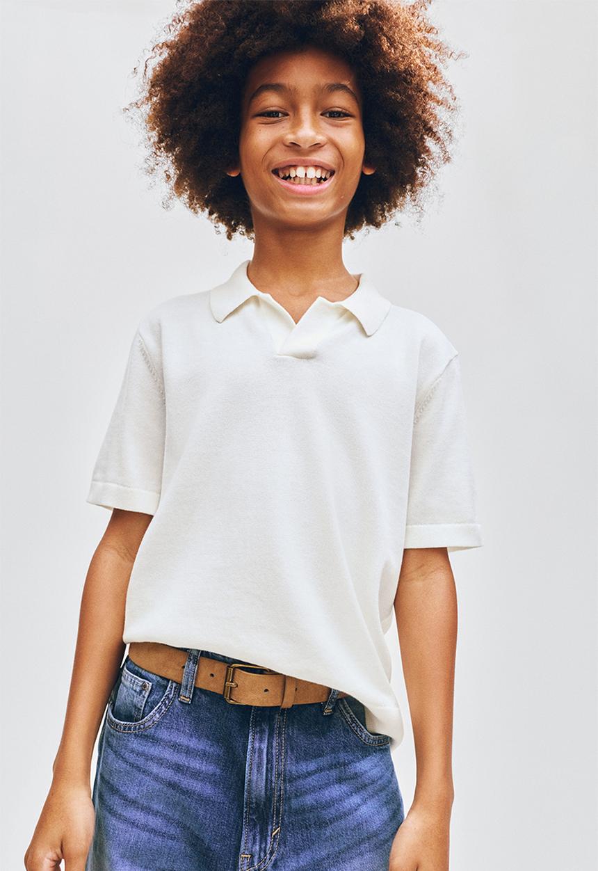 H&M - Fine-knit cotton polo shirt - cream
