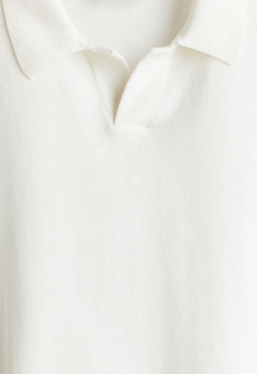 H&M - Fine-knit cotton polo shirt - cream