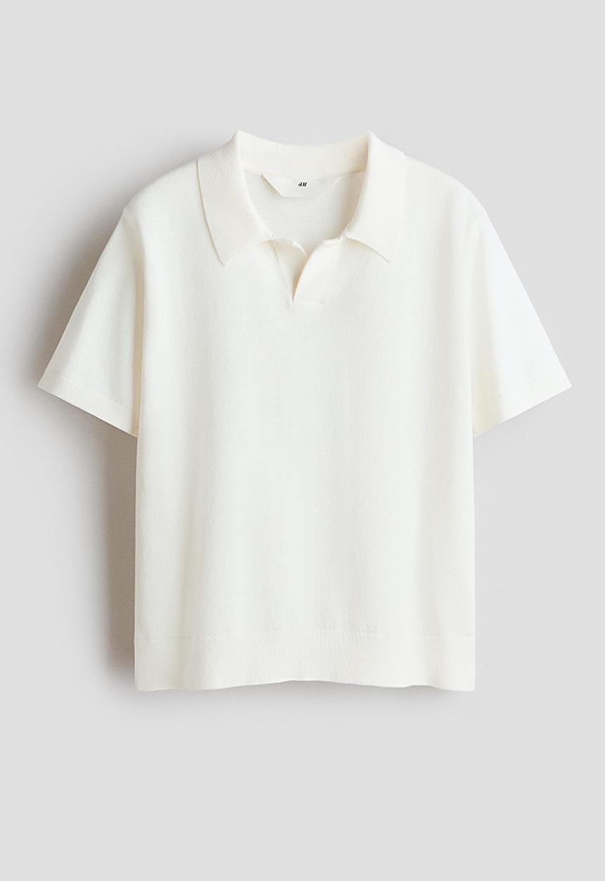 H&M - Fine-knit cotton polo shirt - cream
