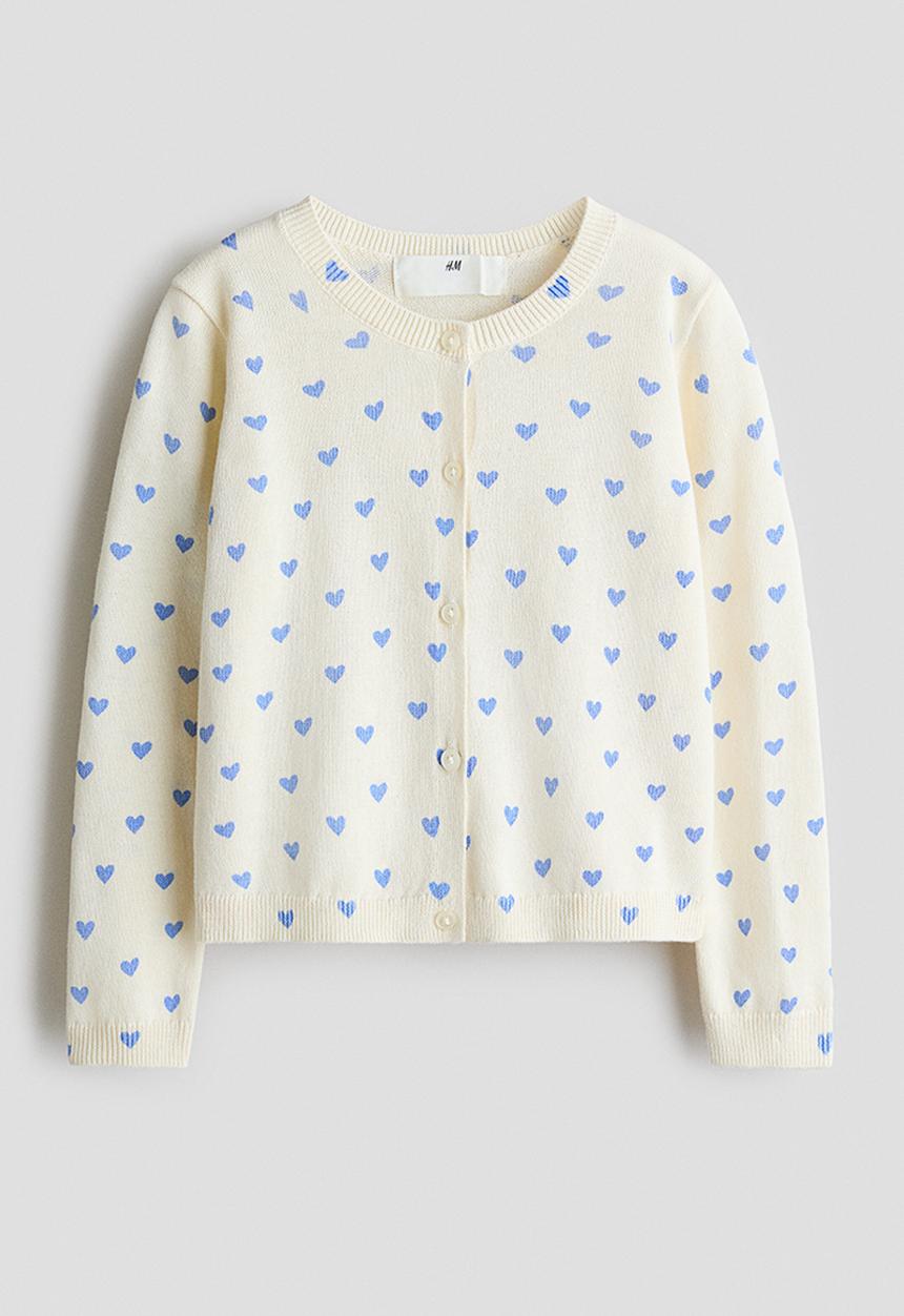 H&M - Fine-knit printed cardigan - cream/hearts